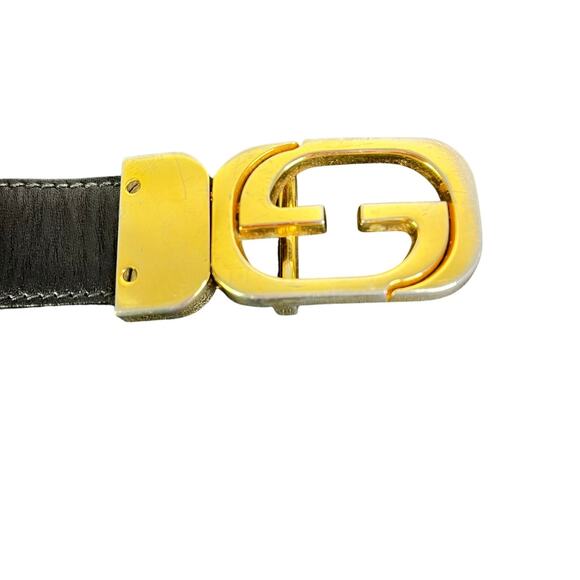 GUCCI‎ Vintage 1970\'s Belt Reversible Black Leather Gold G Buckle Classic Retro main image 4